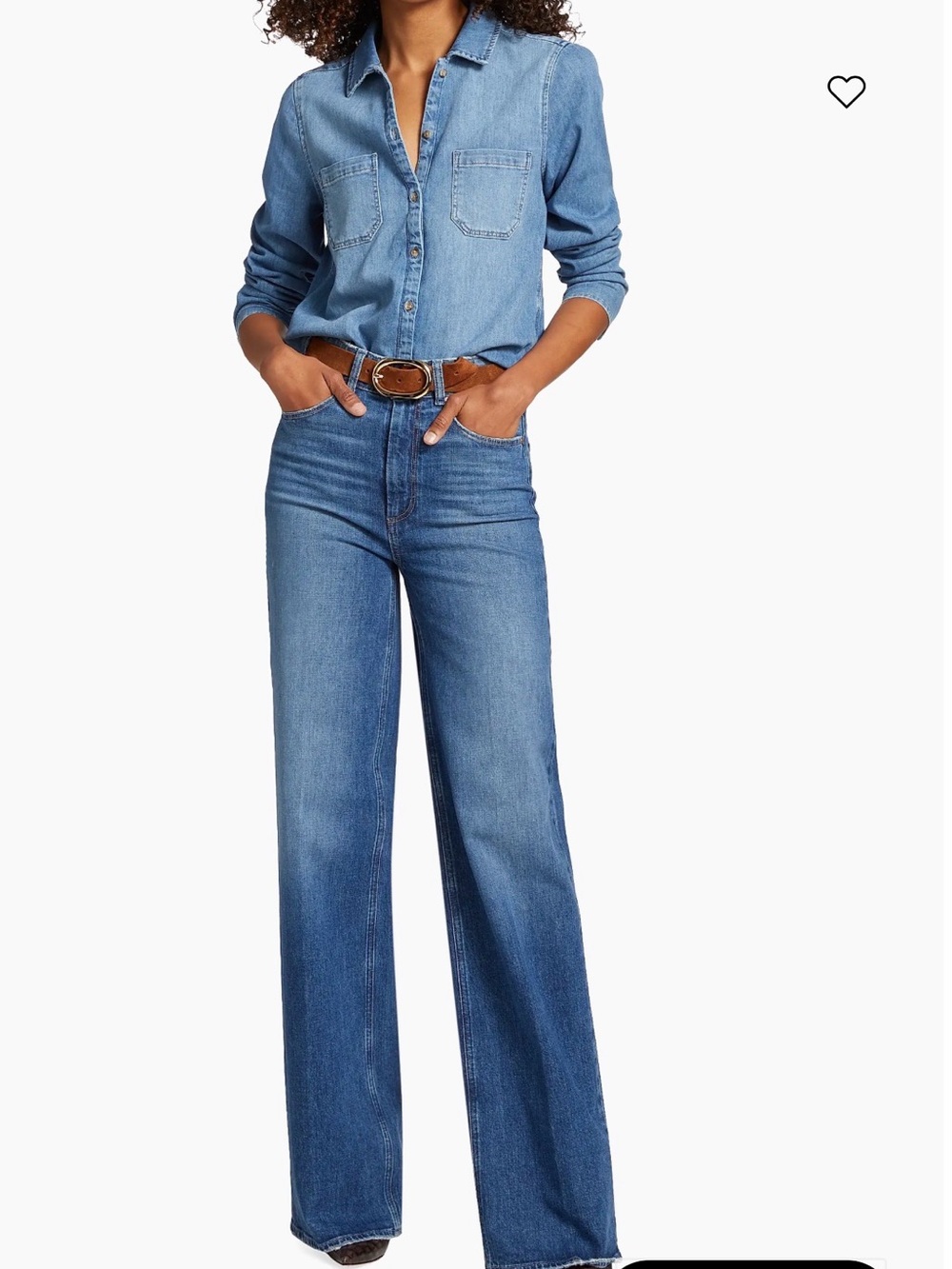 PAIGE Mid-Blue High-Rise Wide-Leg Jeans